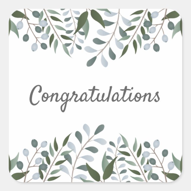 Pegatina Cuadrada Felicitaciones Eucalyptus Greenery Floral (Anverso)
