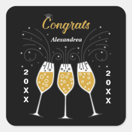 Pegatina Cuadrada Felicitaciones Grad Graduation Gold Personalizado