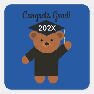 Pegatina Cuadrada ¡Felicitaciones Grad! Oso de graduación #2 Pegatin
