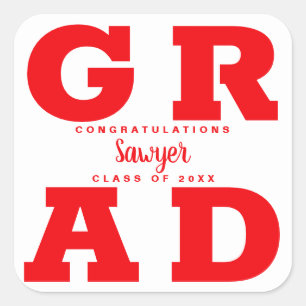 Pegatina Cuadrada Felicitaciones Grad Red and White