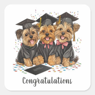 Pegatina Cuadrada Felicitaciones Graduación de Perros Terrier de Yor