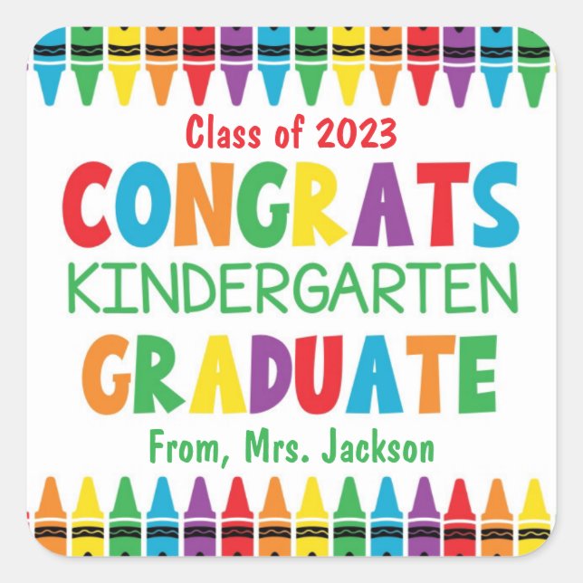 Pegatina Cuadrada Felicitaciones Graduado de Kindergarten (Anverso)