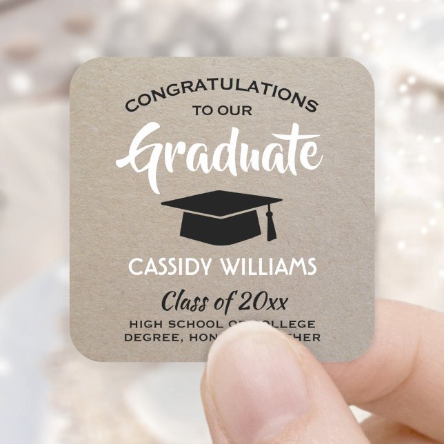 Pegatina Cuadrada Felicitaciones Kraft y Black White Graduation (Subido por el creador)