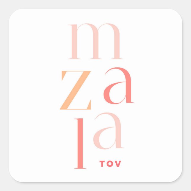 Pegatina Cuadrada Felicitaciones Mazel Tov Pink Modern (Anverso)
