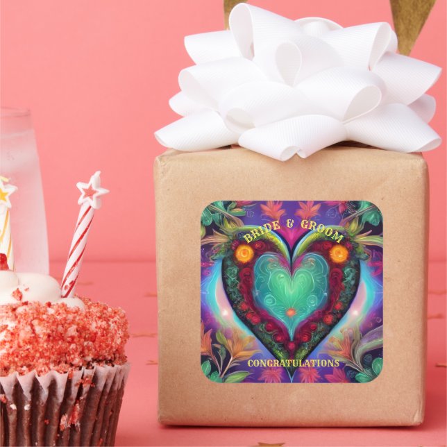 PEGATINA CUADRADA FELICITACIONES NOVIA Y NOVIO   (Fiesta)