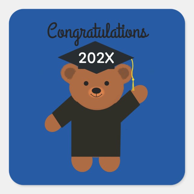 Pegatina Cuadrada Felicitaciones Oso de Graduación #2 Pegatinas (Anverso)