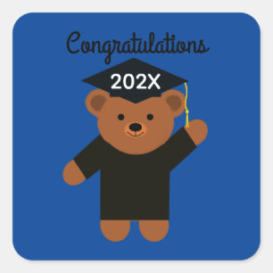 Pegatina Cuadrada Felicitaciones Oso de Graduación #2 Pegatinas