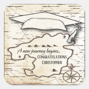 Pegatina Cuadrada Felicitaciones por la nueva graduación de mapas de