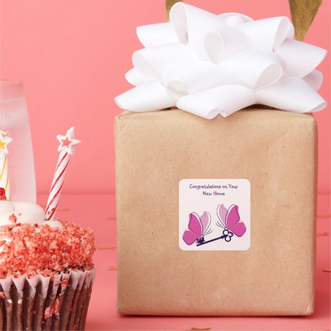 Pegatina Cuadrada Felicitaciones por tus nuevas mariposas rosadas en (Fiesta)