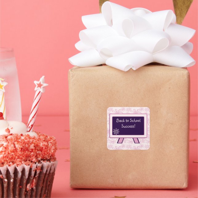 Pegatina Cuadrada Felicitaciones por volver a la tarjeta escolar (Fiesta)