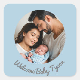 Pegatina Cuadrada Felicitaciones recién nacido niño azul, bienvenido