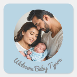 Pegatina Cuadrada Felicitaciones recién nacido niño azul, bienvenido