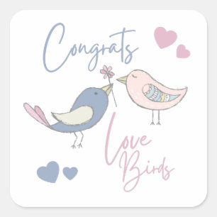 Pegatina Cuadrada Felicitaciones Stickers de Pájaros de Amor
