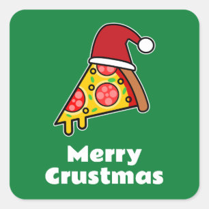 Pegatina Cuadrada Feliciz Crustmas REBANADA DE PIZZA DIVERTIDA SANTA