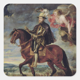 Pegatina Cuadrada Felipe II coronado por la victoria, 1628