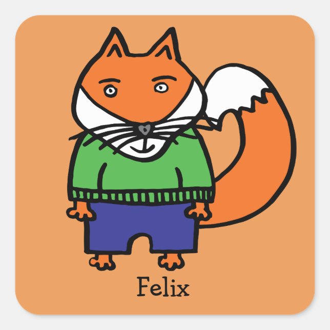 Pegatina Cuadrada Felix el Fox personalizado (Anverso)