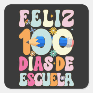 Pegatina Cuadrada Feliz 100 días de escuela: Celebrando el Logro Edu