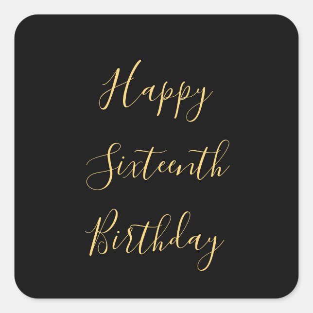 Pegatina Cuadrada Feliz 16º cumpleaños Edad de Personalizado amarill (Anverso)