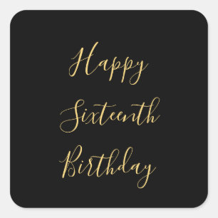 Pegatina Cuadrada Feliz 16º cumpleaños Edad de Personalizado amarill