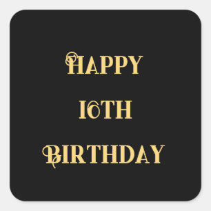 Pegatina Cuadrada Feliz 16º cumpleaños Oro Amarillo Edad de 16 Perso