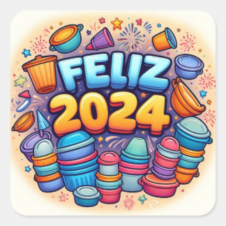 Pegatina Cuadrada Feliz 2024!