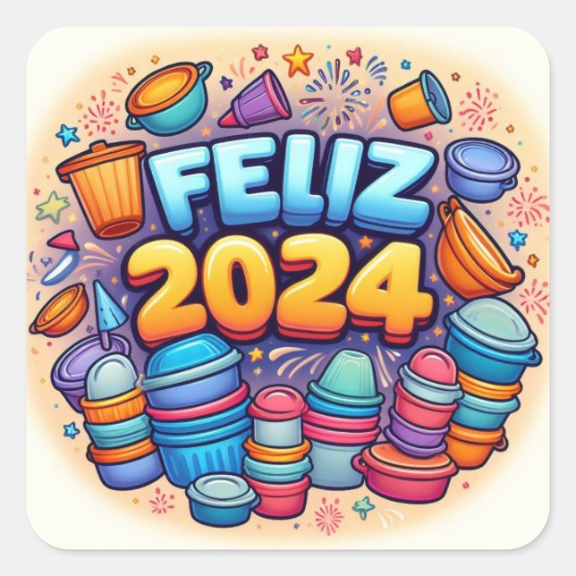 Pegatina Cuadrada Feliz 2024! (Anverso)