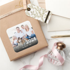 Pegatina Cuadrada Feliz 2025 Año Nuevo Bold And Brush Foto de vacaci