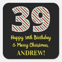 Feliz 39 cumpleaños y Feliz Navidad, nombre person