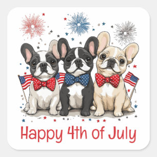 Pegatina Cuadrada Feliz 4 De Julio Bulldoges Franceses