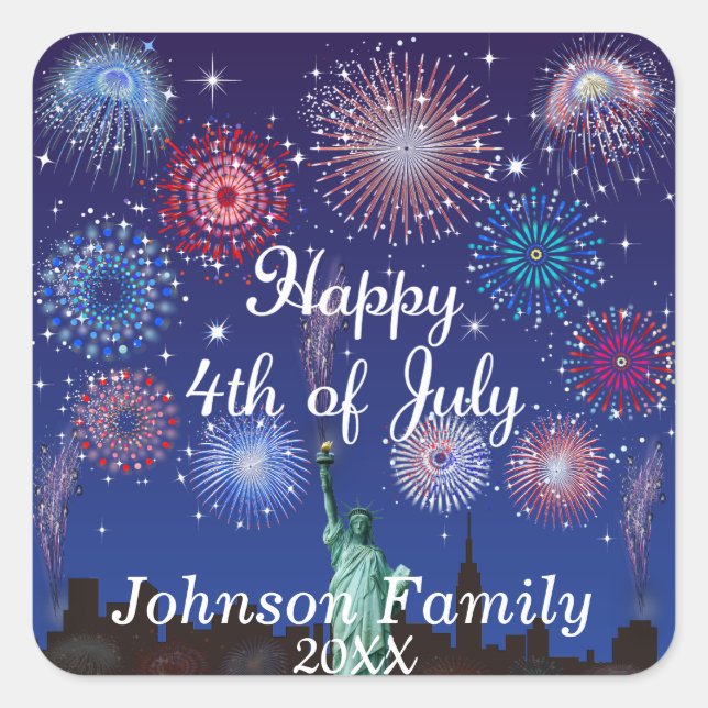 Pegatina Cuadrada Feliz 4 de julio en Nueva York (Anverso)