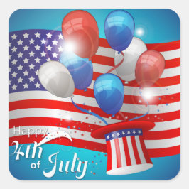 Pegatina Cuadrada Feliz 4 de Julio Patriótico