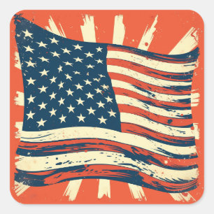 Pegatina Cuadrada Feliz 4 de Julio Patriótico Americano Bandera de E