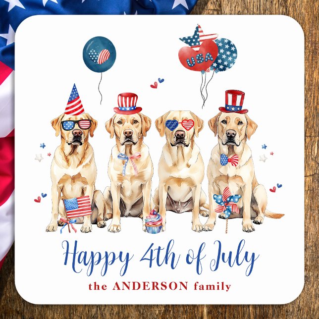 Pegatina Cuadrada Feliz 4 De Julio, Perro Recuperador Patriótico De  (Subido por el creador)