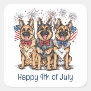 Pegatina Cuadrada Feliz 4 De Julio, Perros Pastores Alemanes