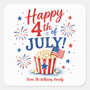 Pegatina Cuadrada Feliz 4 de julio personalizado