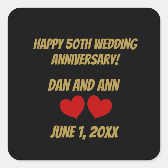 Pegatina Cuadrada Feliz 50° aniversario (Anverso)