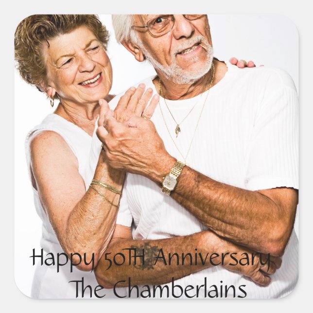 Pegatina Cuadrada Feliz 50° Aniversario Foto de pareja (Anverso)