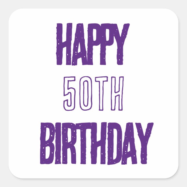 Pegatina Cuadrada Feliz 50 cumpleaños Purple Fabulous Elegant Fiesta (Anverso)