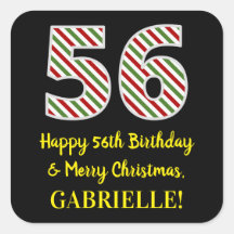 Feliz 56º cumpleaños y Feliz Navidad, nombre perso