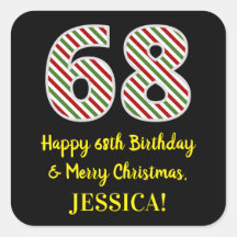 Feliz 68º cumpleaños y Feliz Navidad, nombre perso