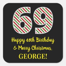 Feliz 69º cumpleaños y Feliz Navidad, nombre perso