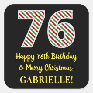 Pegatina Cuadrada Feliz 76º cumpleaños y Feliz Navidad, nombre perso