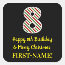 Feliz 8 cumpleaños y Feliz Navidad, nombre persona