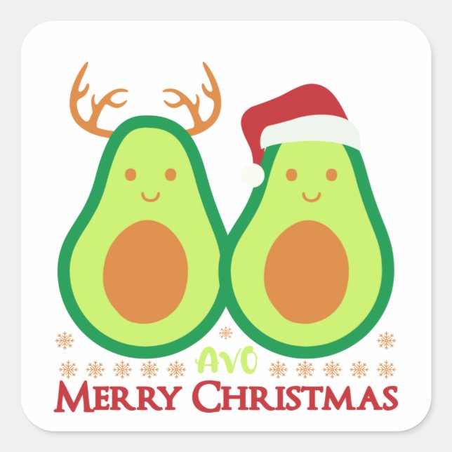 Pegatina Cuadrada Feliz aguacate navideño (Anverso)