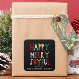 Pegatina Cuadrada Feliz Alegre Gozoso | Tipografía Moderna Brillante