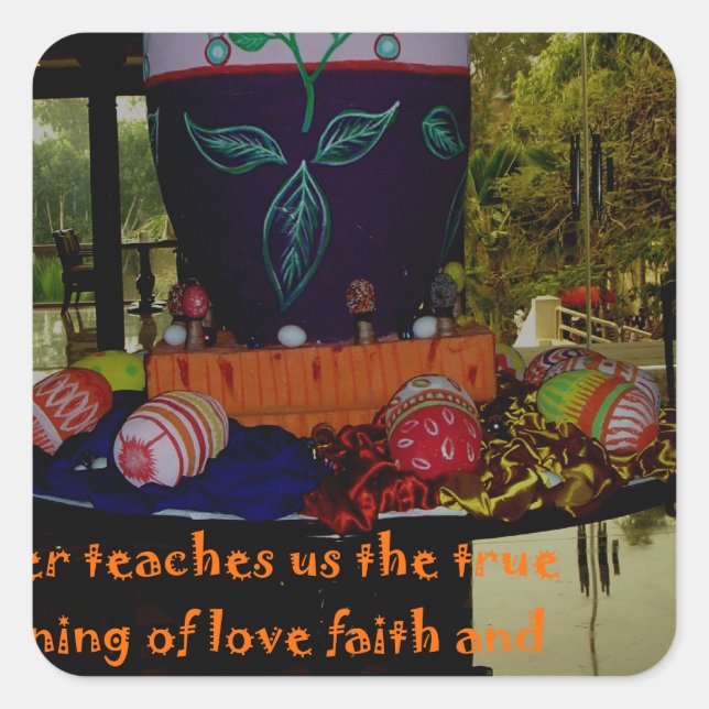 Pegatina Cuadrada Feliz amor de Pascua, fe y deseos de esperanza (Anverso)