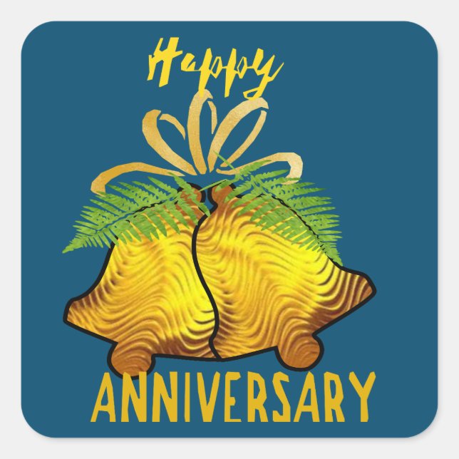 Pegatina Cuadrada Feliz aniversario de bodas de oro : (Anverso)