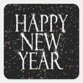 Pegatina Cuadrada Feliz Año Nuevo