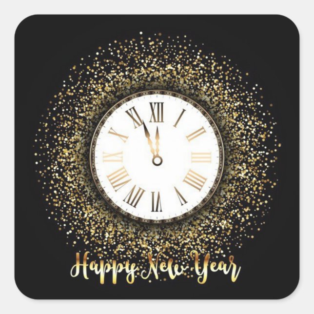 Pegatina Cuadrada Feliz Año Nuevo (Anverso)