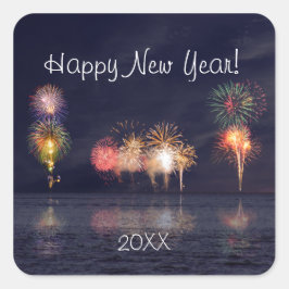 Pegatina Cuadrada Feliz Año Nuevo